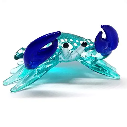 Blown Glass Blue Crab Figurine Handmade Miniature Ornament Aquarium Marine Collection