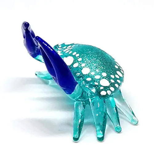 Blown Glass Blue Crab Figurine Handmade Miniature Ornament Aquarium Marine Collection