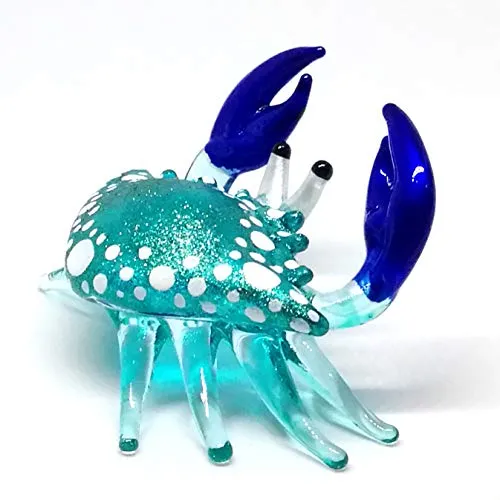 Blown Glass Blue Crab Figurine Handmade Miniature Ornament Aquarium Marine Collection