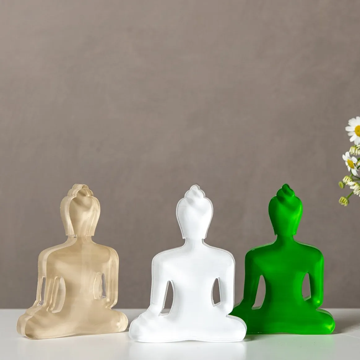 Buddha statue set of 3 - Beige, White and Green