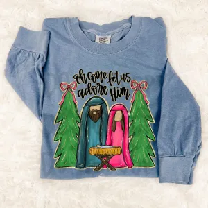 Comfort Colors Long Sleeve Oh Come Let Us Adore Him Christmas Shirt