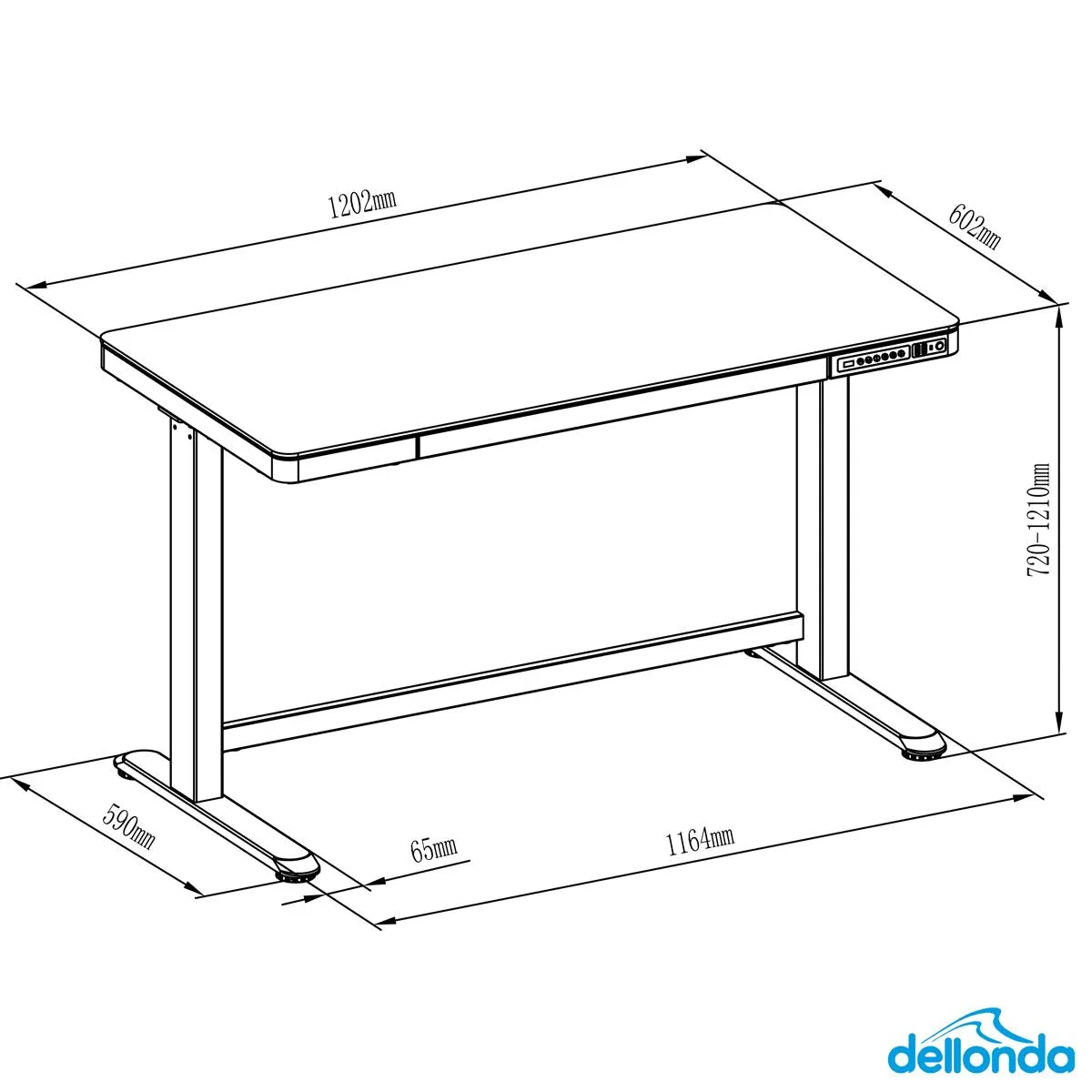 Dellonda Black Electric Adjustable Standing Desk with USB & Drawer, 1200 x 600mm