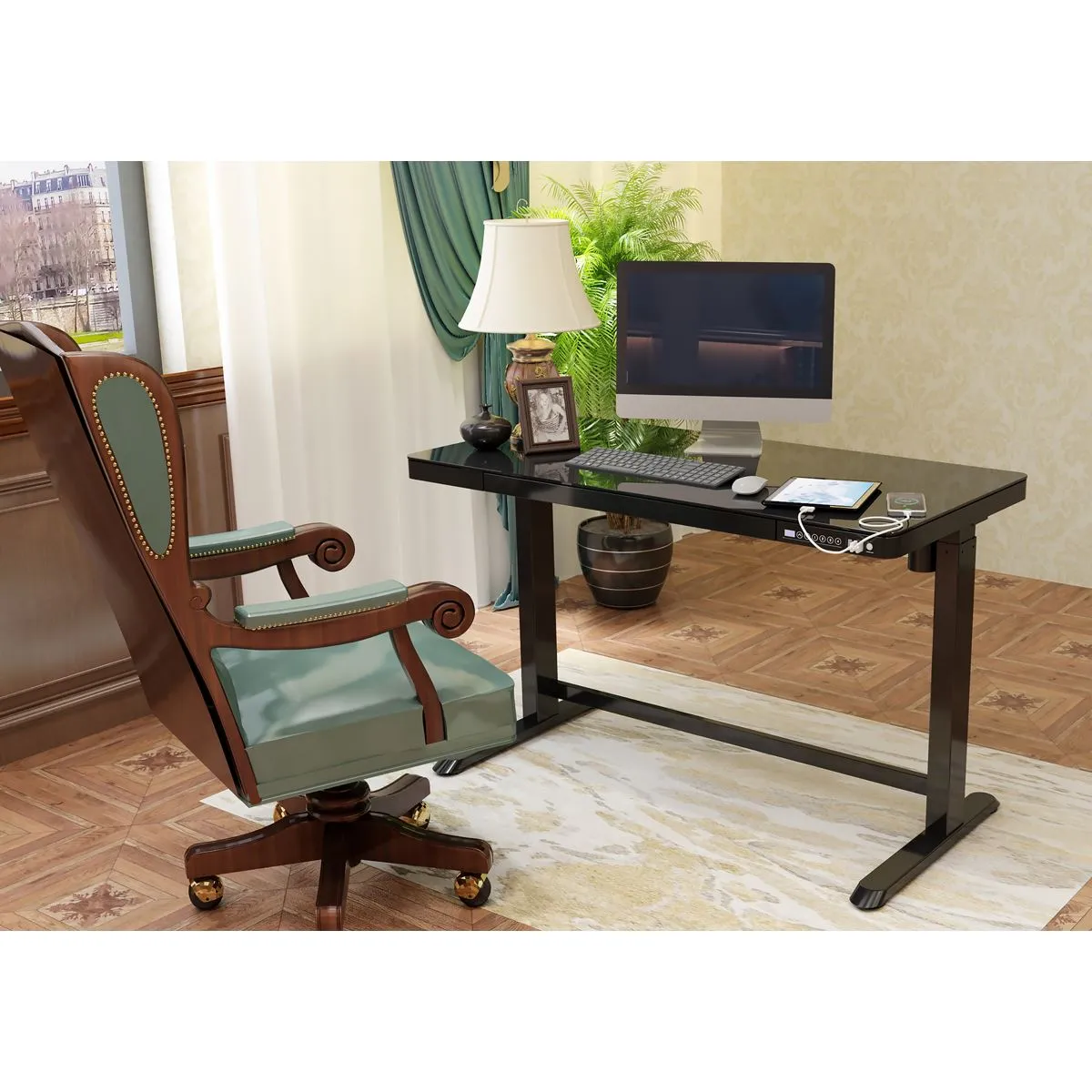 Dellonda Black Electric Adjustable Standing Desk with USB & Drawer, 1200 x 600mm
