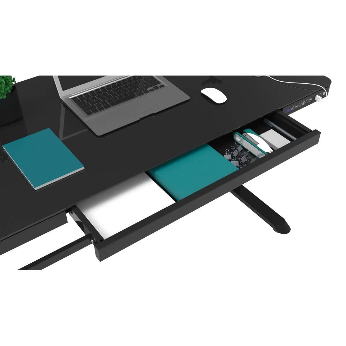 Dellonda Black Electric Adjustable Standing Desk with USB & Drawer, 1200 x 600mm