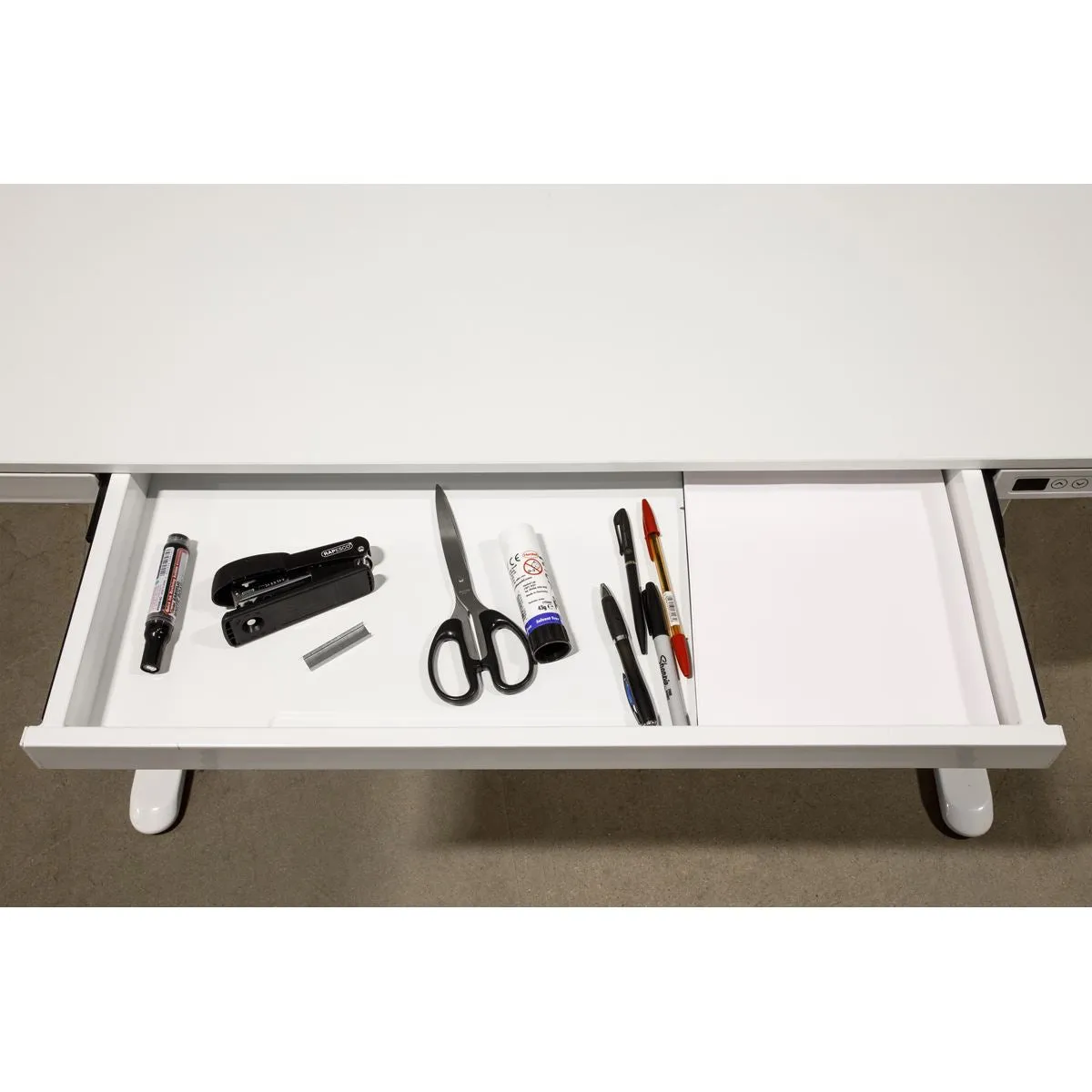 Dellonda White Electric Adjustable Standing Desk with USB & Drawer, 1200 x 600mm