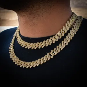 Diamond Straight Edge Cuban Link Chain (12mm) in Yellow Gold