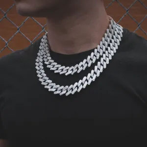 Diamond Straight Edge Cuban Link Chain (18mm) in White Gold