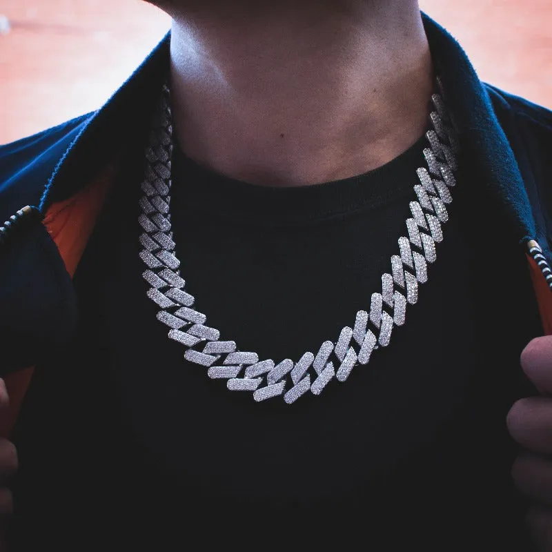 Diamond Straight Edge Cuban Link Chain (18mm) in White Gold