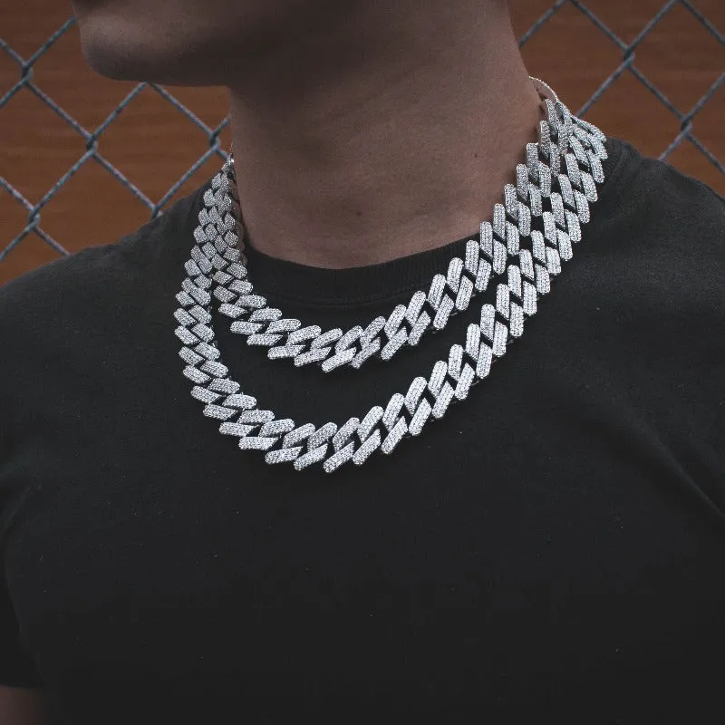 Diamond Straight Edge Cuban Link Chain (18mm) in White Gold