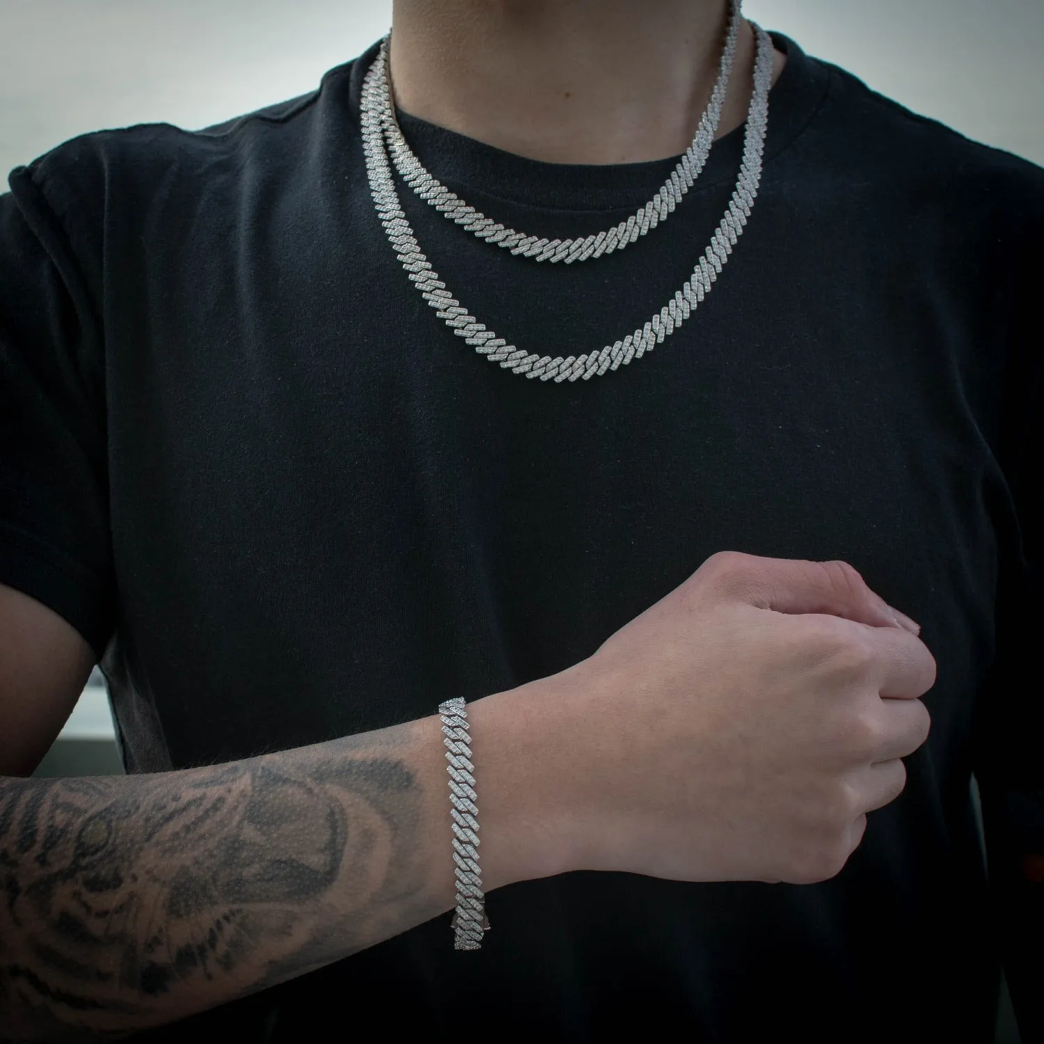 Diamond Straight Edge Prong Cuban Link Bundle (8mm) in Yellow/White Gold