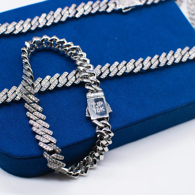 Diamond Straight Edge Prong Cuban Link Bundle (8mm) in Yellow/White Gold