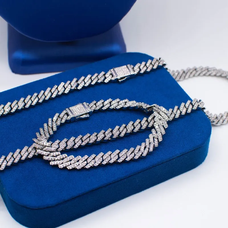 Diamond Straight Edge Prong Cuban Link Bundle (8mm) in Yellow/White Gold