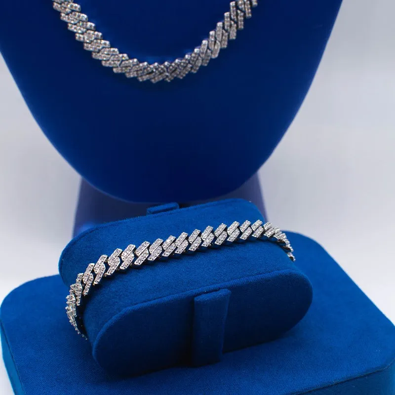 Diamond Straight Edge Prong Cuban Link Bundle (8mm) in Yellow/White Gold