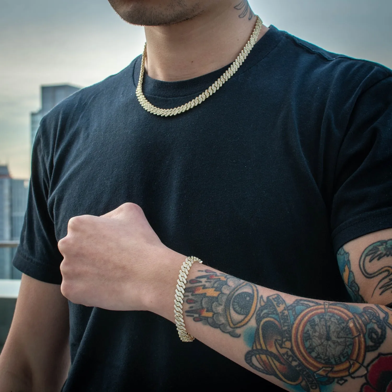 Diamond Straight Edge Prong Cuban Link Bundle (8mm) in Yellow/White Gold