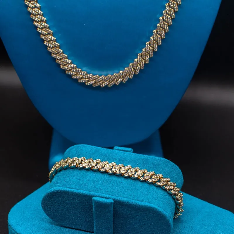 Diamond Straight Edge Prong Cuban Link Bundle (8mm) in Yellow/White Gold
