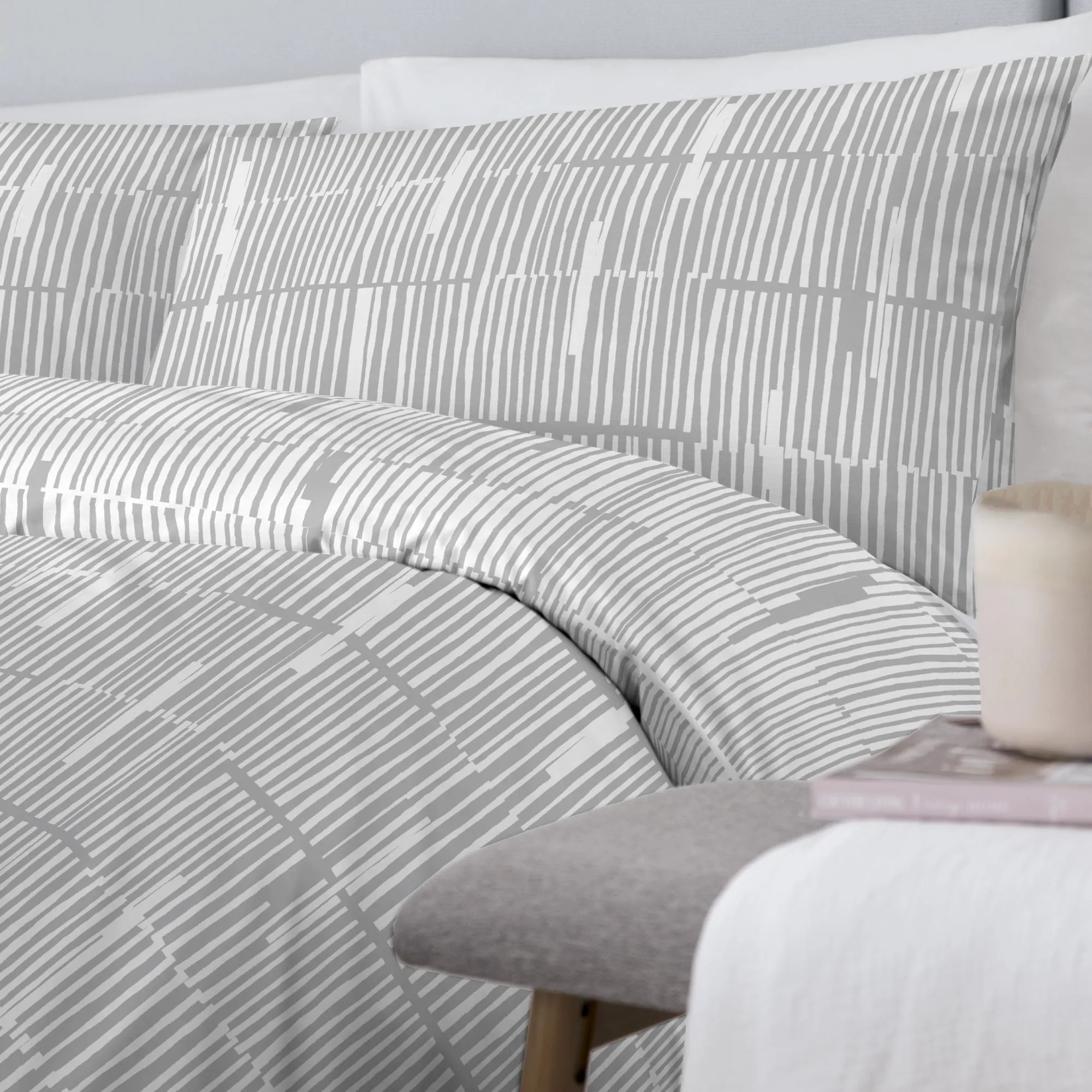 Drift Home Linear Striped Recycled Duvet Cover Set - Grey