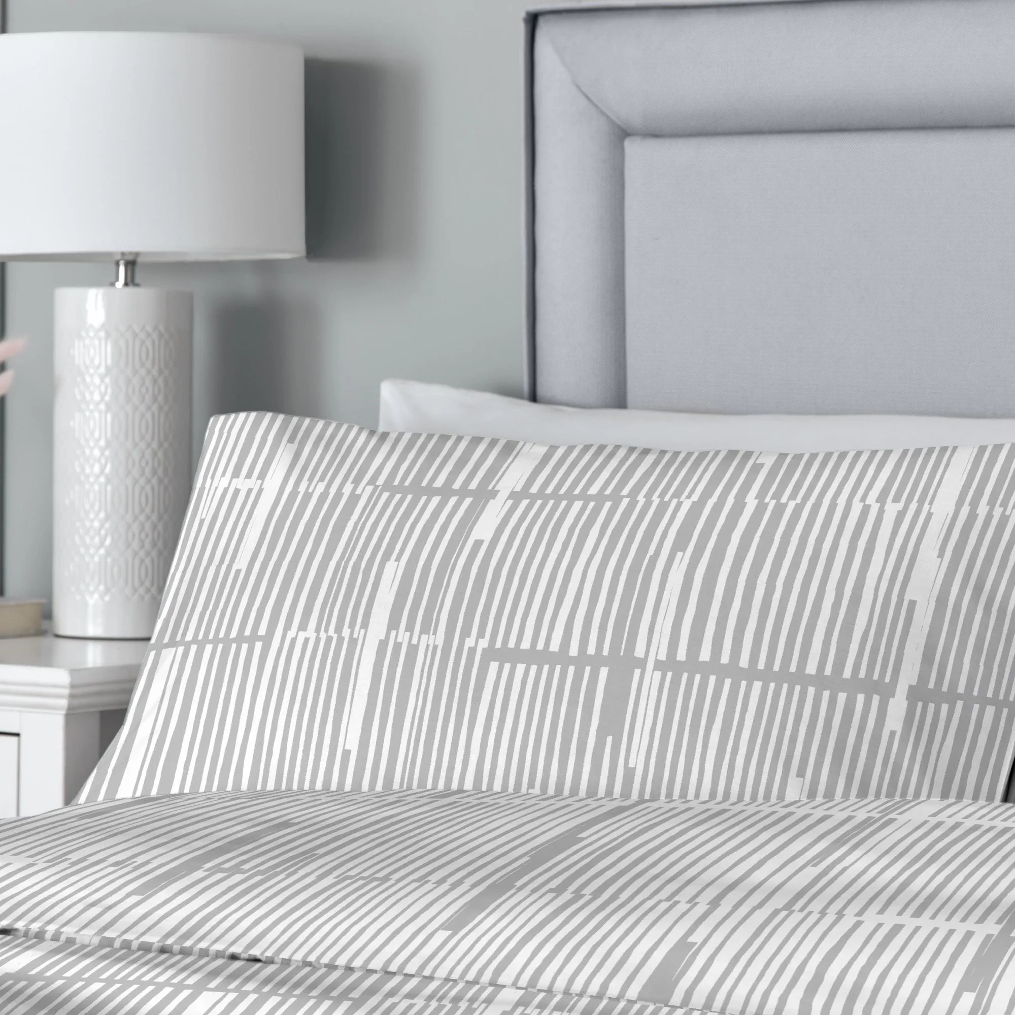 Drift Home Linear Striped Recycled Duvet Cover Set - Grey