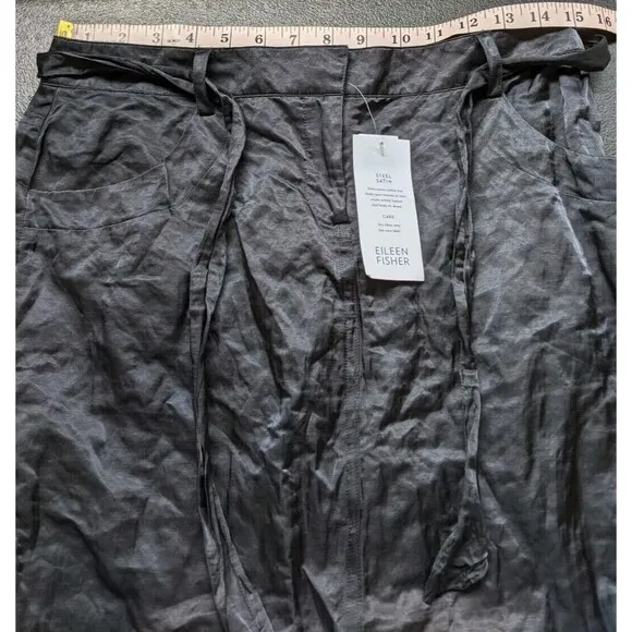 Eileen Fisher Skirt Gray Steel Satin Graphite Knee Length Business Casual 6P