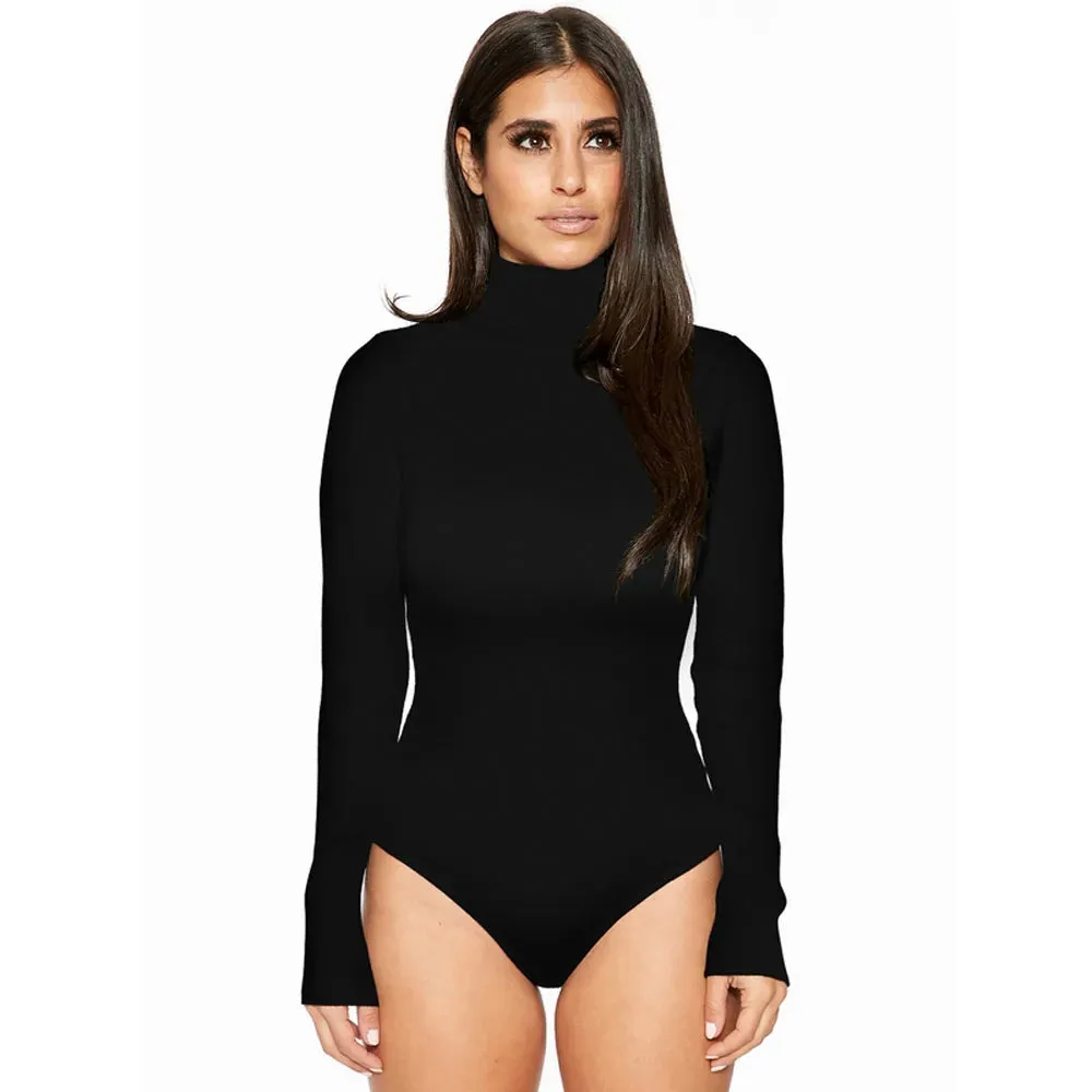 Elegant Red Turtle Neck Bodycon Bodysuit