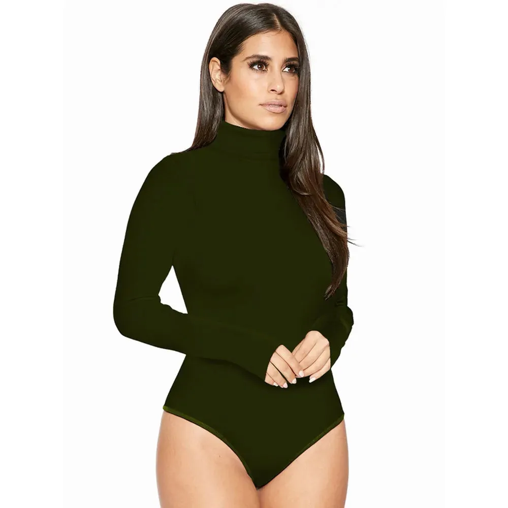 Elegant Red Turtle Neck Bodycon Bodysuit