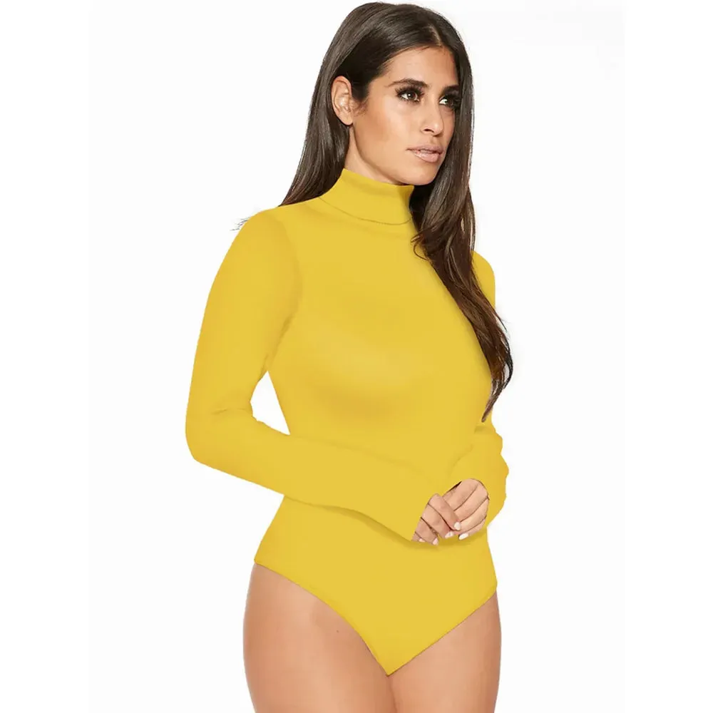 Elegant Red Turtle Neck Bodycon Bodysuit