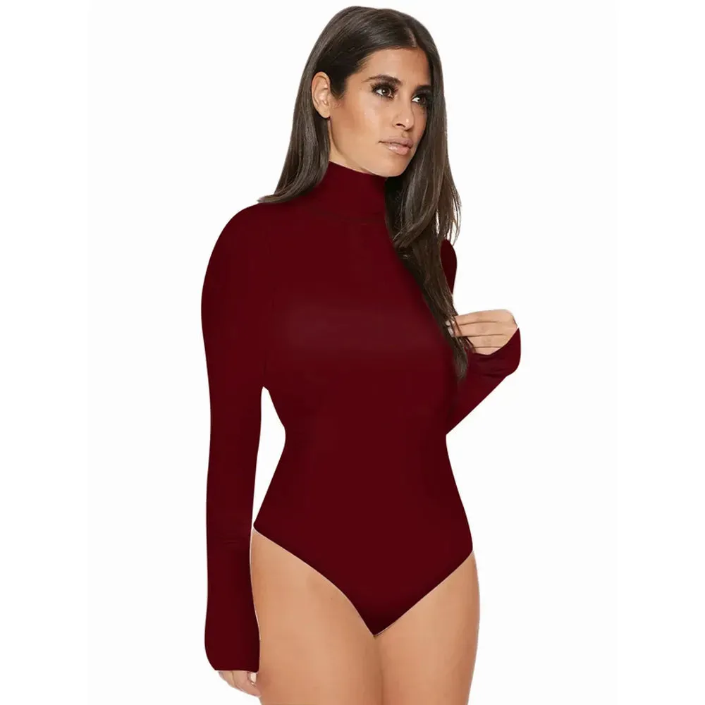 Elegant Red Turtle Neck Bodycon Bodysuit