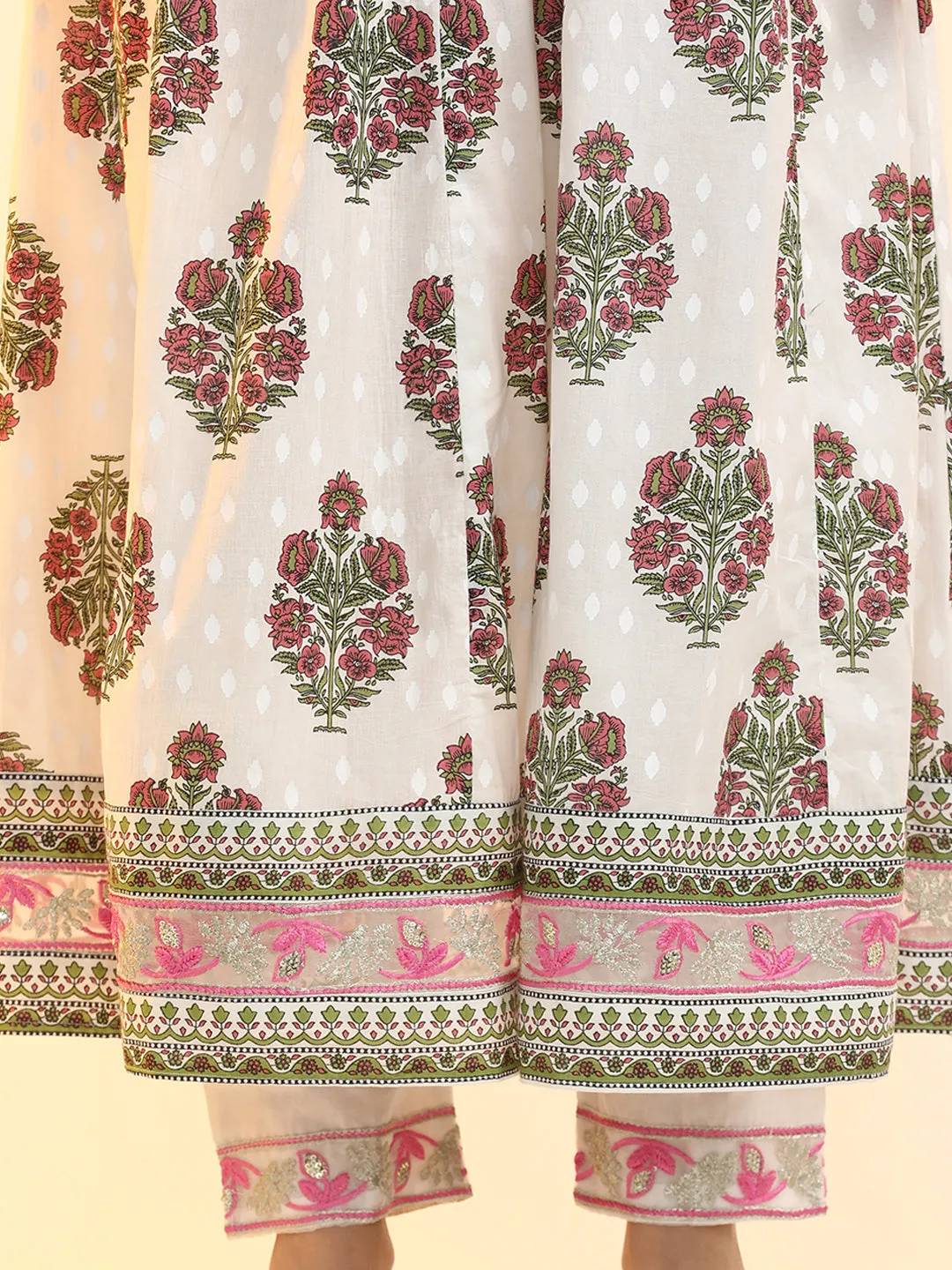 Embroidered Pure Cotton Floral Kurta Sets With Dupatta