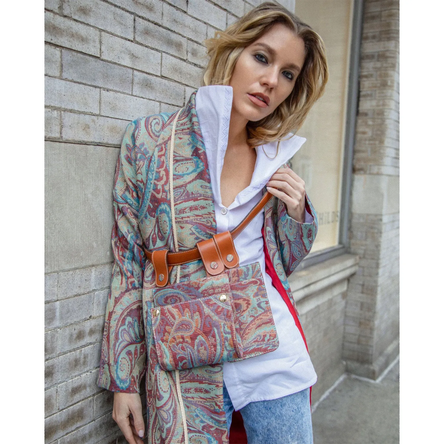 Embroidered Wide Collar Shirt in White Cotton