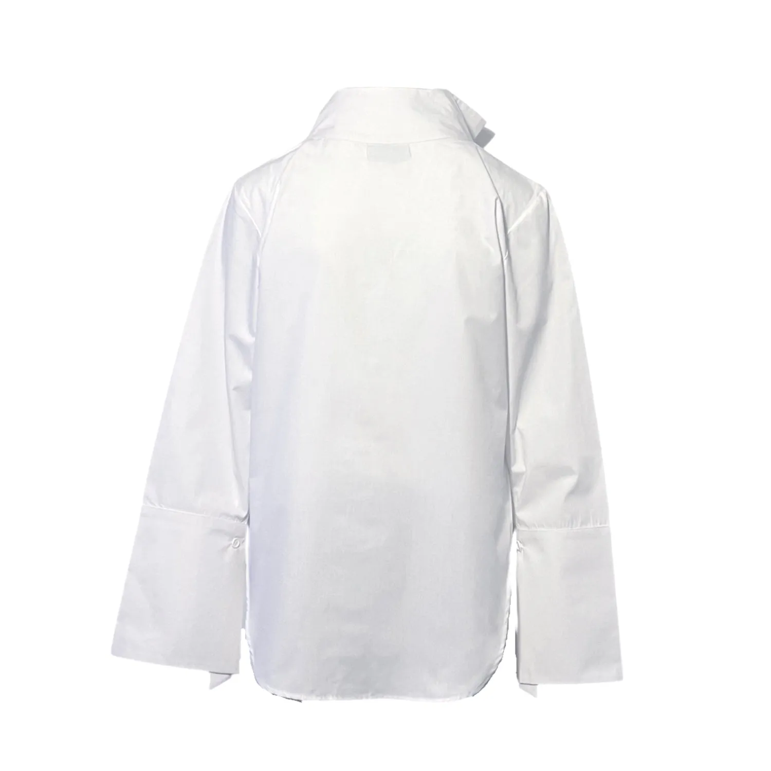 Embroidered Wide Collar Shirt in White Cotton