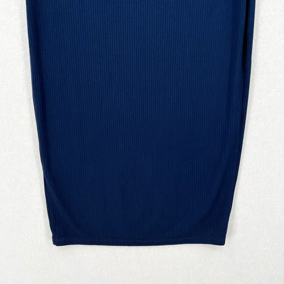 ENZA COSTA Ribbed Pencil Skirt Womens Medium Blue Midi Straight Stretch Pull On