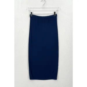 ENZA COSTA Ribbed Pencil Skirt Womens Medium Blue Midi Straight Stretch Pull On