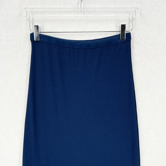 ENZA COSTA Ribbed Pencil Skirt Womens Medium Blue Midi Straight Stretch Pull On