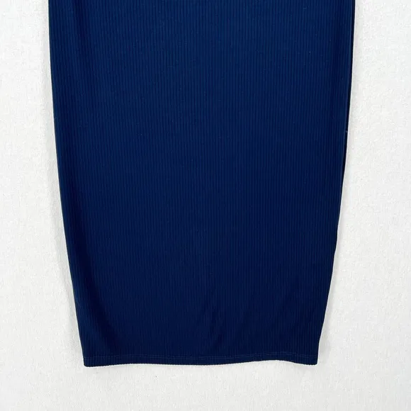 ENZA COSTA Ribbed Pencil Skirt Womens Medium Blue Midi Straight Stretch Pull On