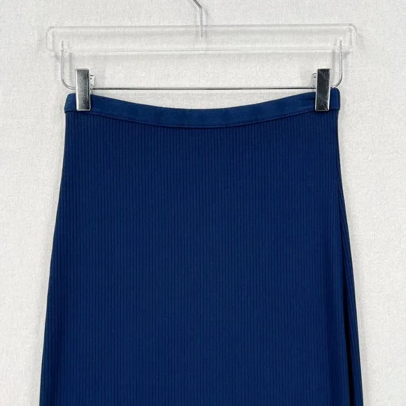 ENZA COSTA Ribbed Pencil Skirt Womens Medium Blue Midi Straight Stretch Pull On