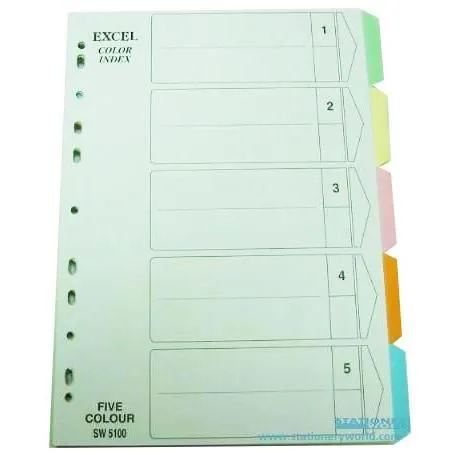 Excel Pentex 5 Colour Index Divider 10 Sets SW5100/PS0522