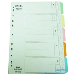 Excel Pentex 5 Colour Index Divider 10 Sets SW5100/PS0522