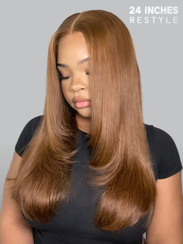 Flash Sale Wavymy TikTok Viral Layered Cut Pre-bleached Wear Go Wigs 180% Density Straight  4x6 HD Lace Closure Wigs 100% Human Hair