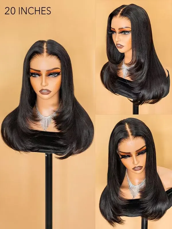 Flash Sale Wavymy TikTok Viral Layered Cut Pre-bleached Wear Go Wigs 180% Density Straight  4x6 HD Lace Closure Wigs 100% Human Hair