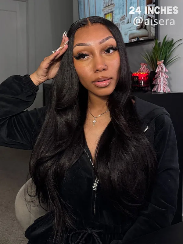 Flash Sale Wavymy TikTok Viral Layered Cut Pre-bleached Wear Go Wigs 180% Density Straight  4x6 HD Lace Closure Wigs 100% Human Hair