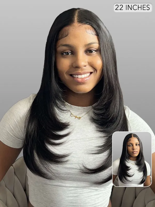 Flash Sale Wavymy TikTok Viral Layered Cut Pre-bleached Wear Go Wigs 180% Density Straight  4x6 HD Lace Closure Wigs 100% Human Hair