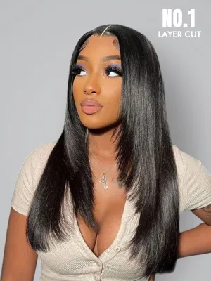 Flash Sale Wavymy TikTok Viral Layered Cut Pre-bleached Wear Go Wigs 180% Density Straight  4x6 HD Lace Closure Wigs 100% Human Hair