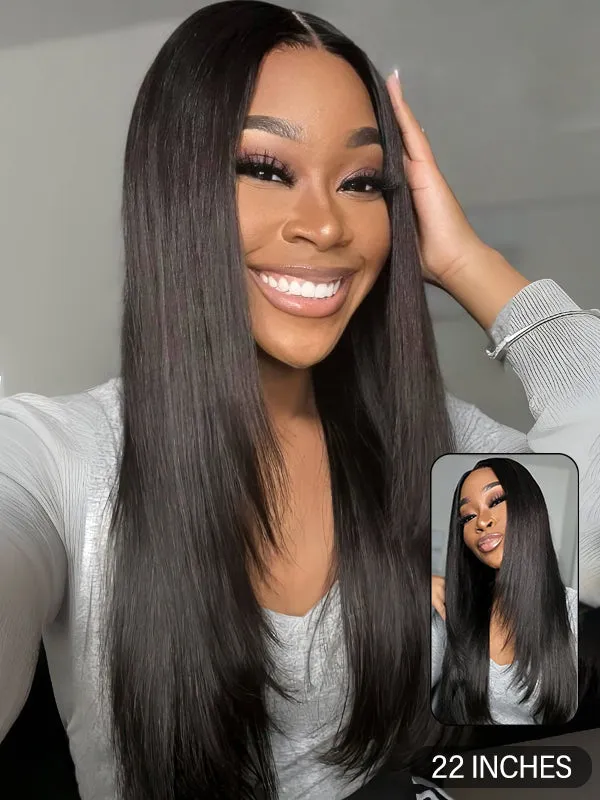Flash Sale Wavymy TikTok Viral Layered Cut Pre-bleached Wear Go Wigs 180% Density Straight  4x6 HD Lace Closure Wigs 100% Human Hair
