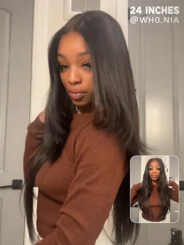 Flash Sale Wavymy TikTok Viral Layered Cut Pre-bleached Wear Go Wigs 180% Density Straight  4x6 HD Lace Closure Wigs 100% Human Hair