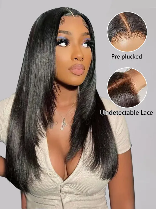 Flash Sale Wavymy TikTok Viral Layered Cut Pre-bleached Wear Go Wigs 180% Density Straight  4x6 HD Lace Closure Wigs 100% Human Hair
