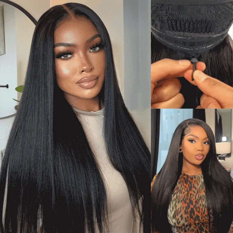 Flash Sale Yaki Straight Put On and Go Glueless Wig 6x4.5/13x4 Bye Bye Knots Pre-Cut Lace Light Kinky Straight