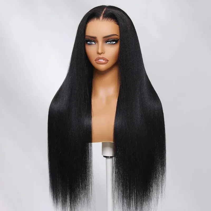 Flash Sale Yaki Straight Put On and Go Glueless Wig 6x4.5/13x4 Bye Bye Knots Pre-Cut Lace Light Kinky Straight