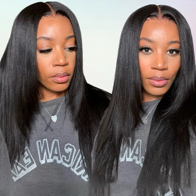 Flash Sale Yaki Straight Put On and Go Glueless Wig 6x4.5/13x4 Bye Bye Knots Pre-Cut Lace Light Kinky Straight