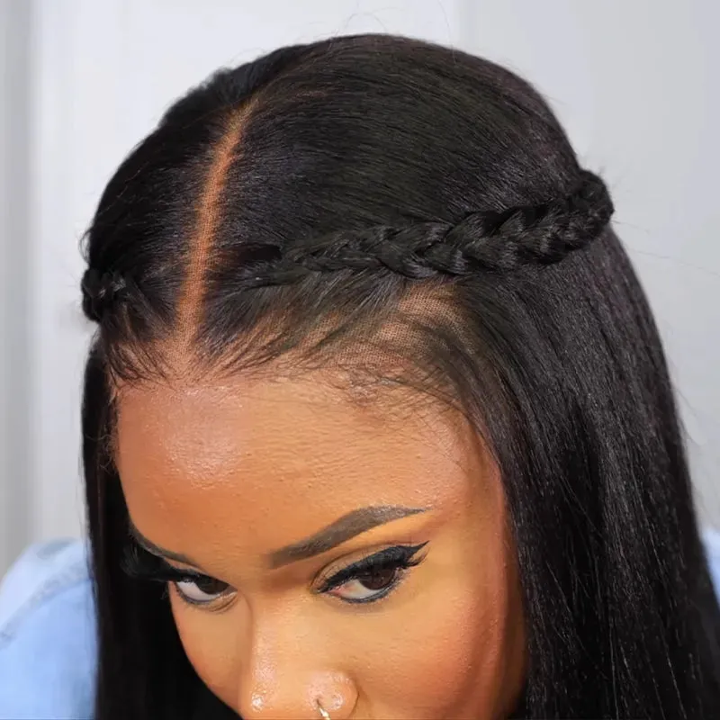 Flash Sale Yaki Straight Put On and Go Glueless Wig 6x4.5/13x4 Bye Bye Knots Pre-Cut Lace Light Kinky Straight