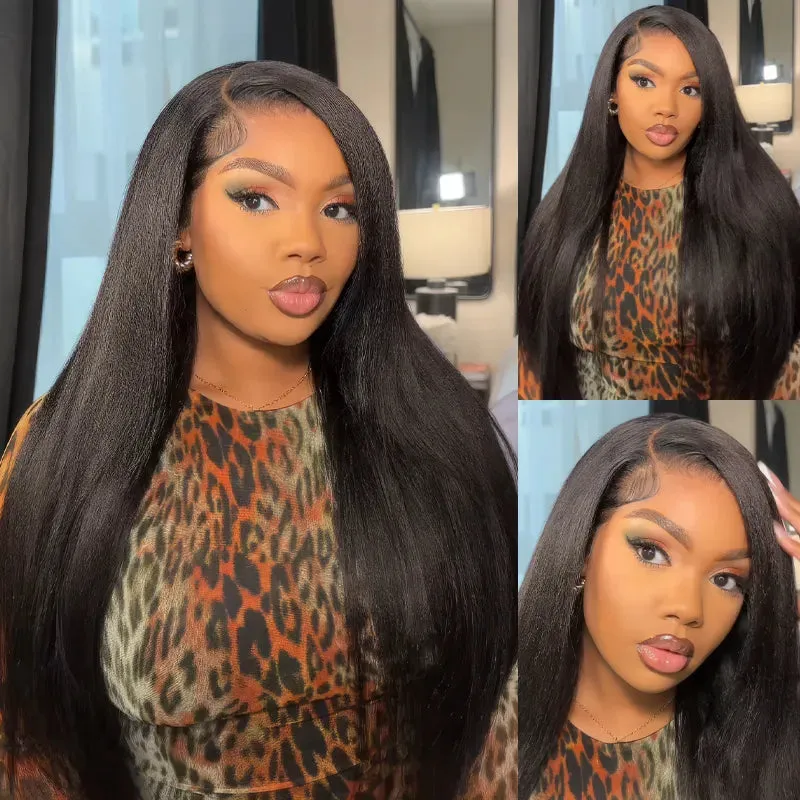 Flash Sale Yaki Straight Put On and Go Glueless Wig 6x4.5/13x4 Bye Bye Knots Pre-Cut Lace Light Kinky Straight