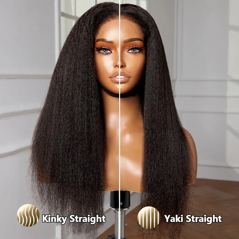 Flash Sale Yaki Straight Put On and Go Glueless Wig 6x4.5/13x4 Bye Bye Knots Pre-Cut Lace Light Kinky Straight